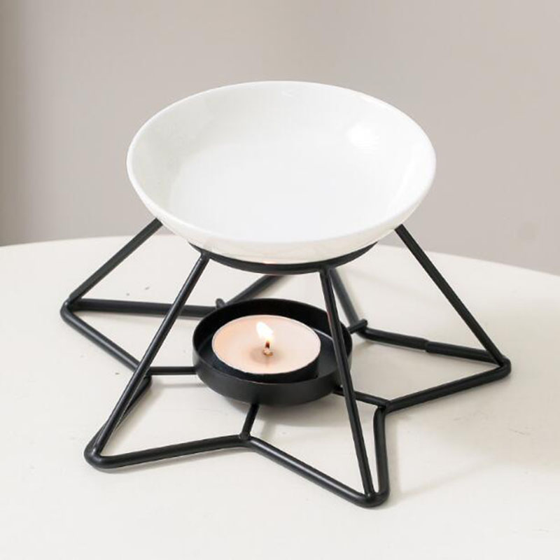 Home Fragrance Oil Burner - เตาเผาน้ำมันหอมระเหยแบบเซรามิกพร้อมที่วางเทียนรูปดาวโลหะ สำหรับตกแต่งห้องนอนและบ้าน