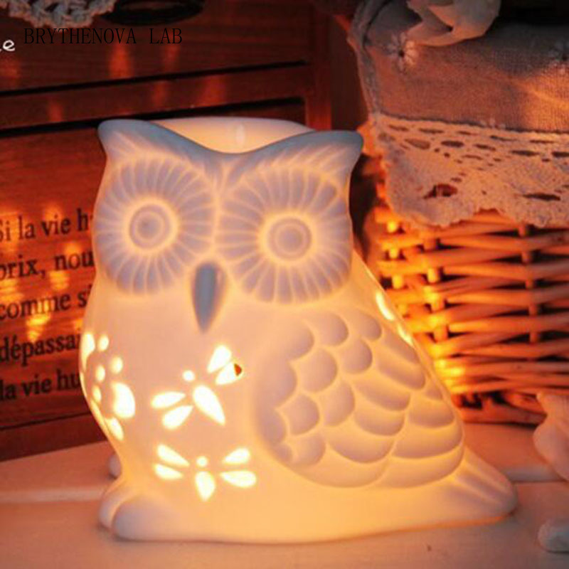 Home Fragrance Oil Burner - เตาเผาน้ำมันหอมระเหยรูปนกฮูกเซรามิก ที่วางน้ำมันหอมระเหย โคมไฟน้ำมันหอม งานฝีมือเซรามิก ของตกแต่งบ้าน