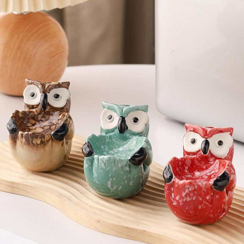Home Fragrance Oil Burner - เตาเผาน้ำมันหอมระเหยรูปนกฮูกเซรามิกแบบกลวง สำหรับใช้ในบ้าน พร้อมที่วางเทียน ตกแต่งบ้าน